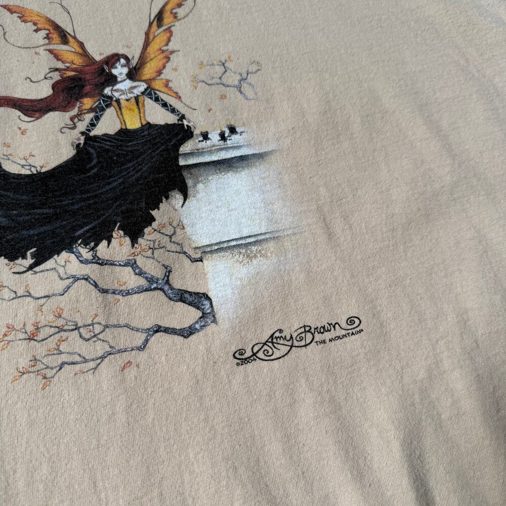 Vintage 2004 The Mountain Amy Brown Fairy Core Tan Art Oversized Shirt Sz 3XL - Picture 2 of 8